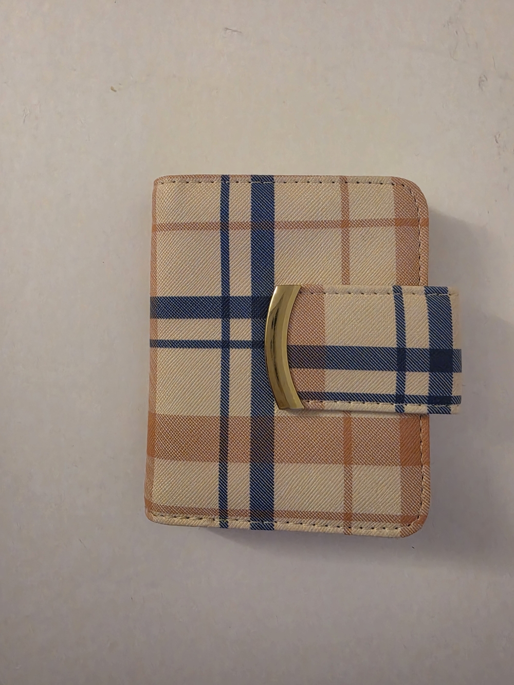 Plaid Snap Wallet in Beige, Navy & Tan - Picture 4 of 9